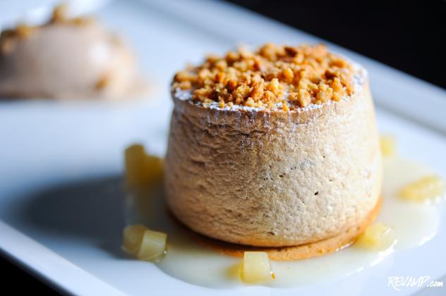 A Hazelnut Souffle with Pear Sauce caps MICHEL's six-course Jean-Louis Palladin Tribute menu.